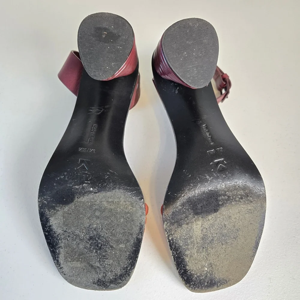 Mercedes Castillo Hiru Ankle Strap Block Heel Leather Sandals US 6.5/ EU 36.5‎